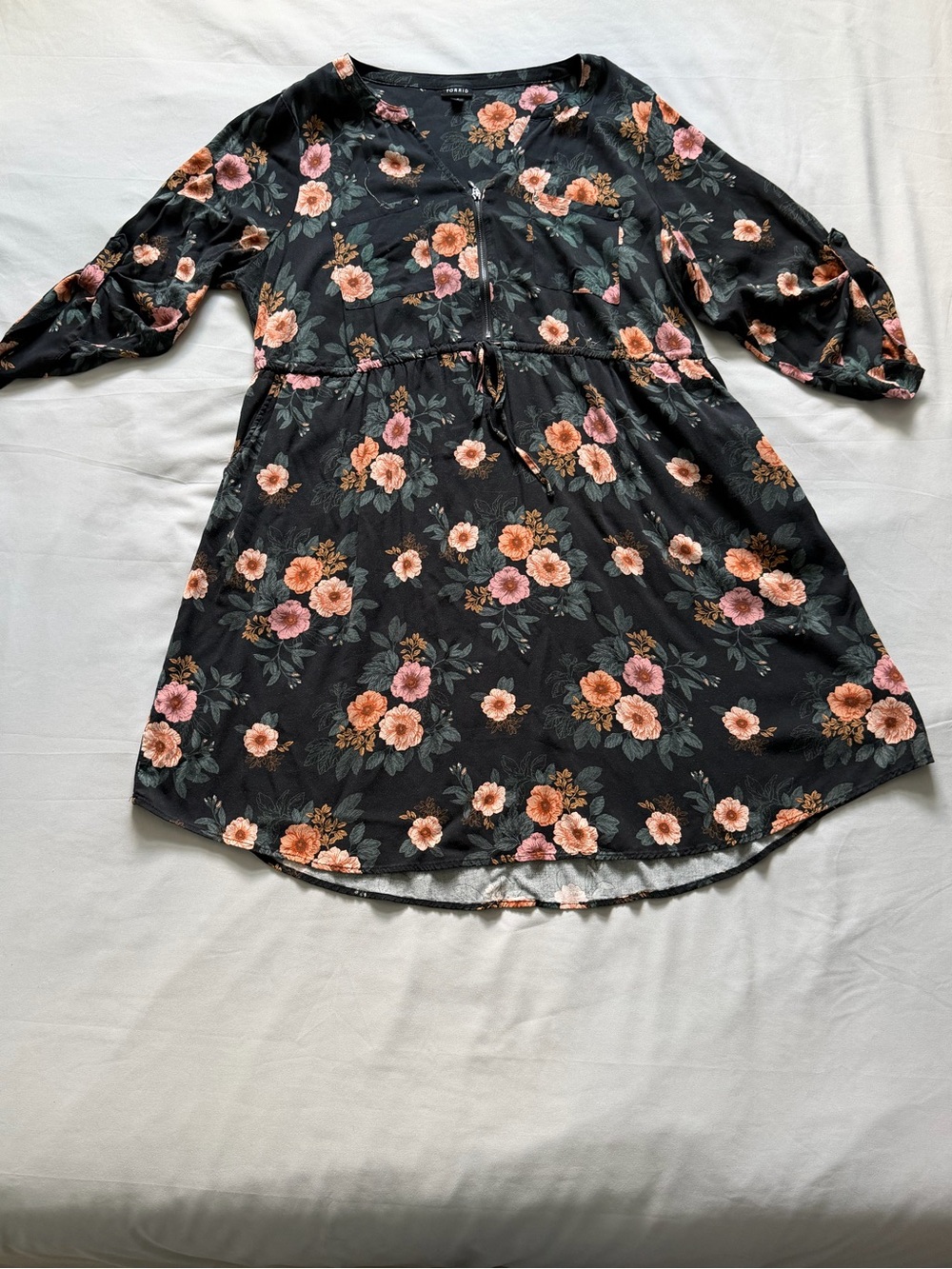 Torrid Size 2 Black Floral Zip Front Challis Tunic Shirt Dress 18/20